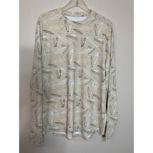 LIV Outdoor Men's Long Sleeve Surfboard‎ Print Performance Shirt L Tan